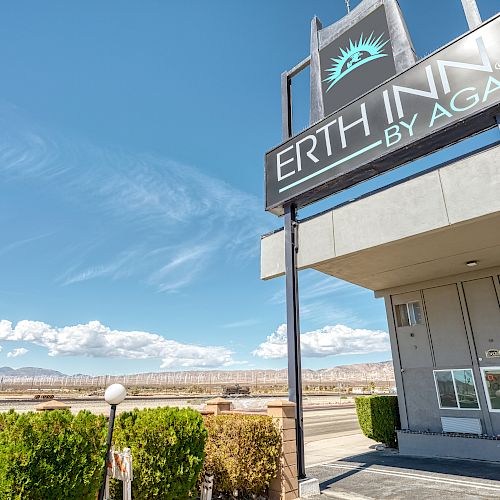 The image shows a building with a sign reading 